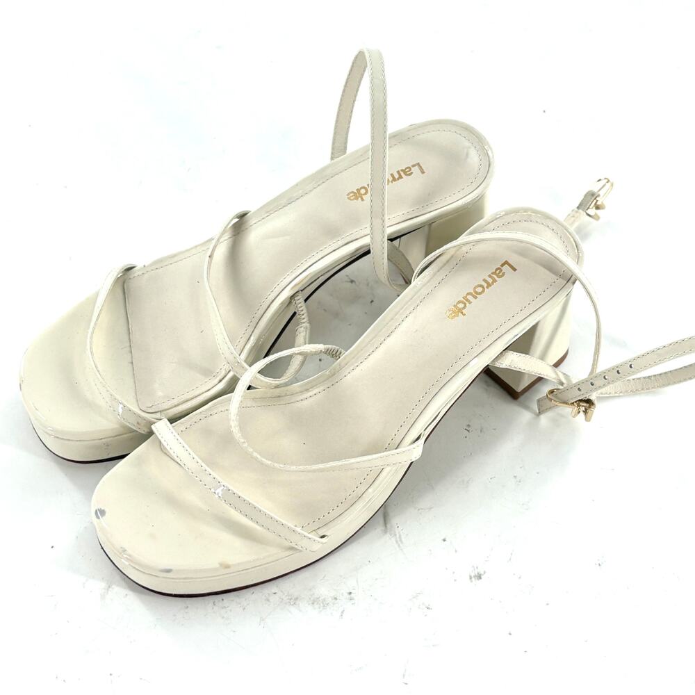 Larroude Gio Heels 6.5 Sandals White Leather Platform Resort Wedding Bridal - Picture 6 of 7